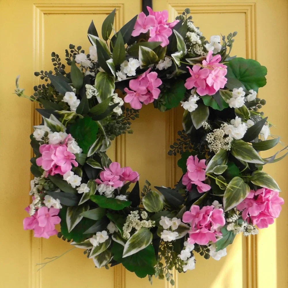 Handmade Geranium and whites Wreath for Front Door Spring Summer Gift
